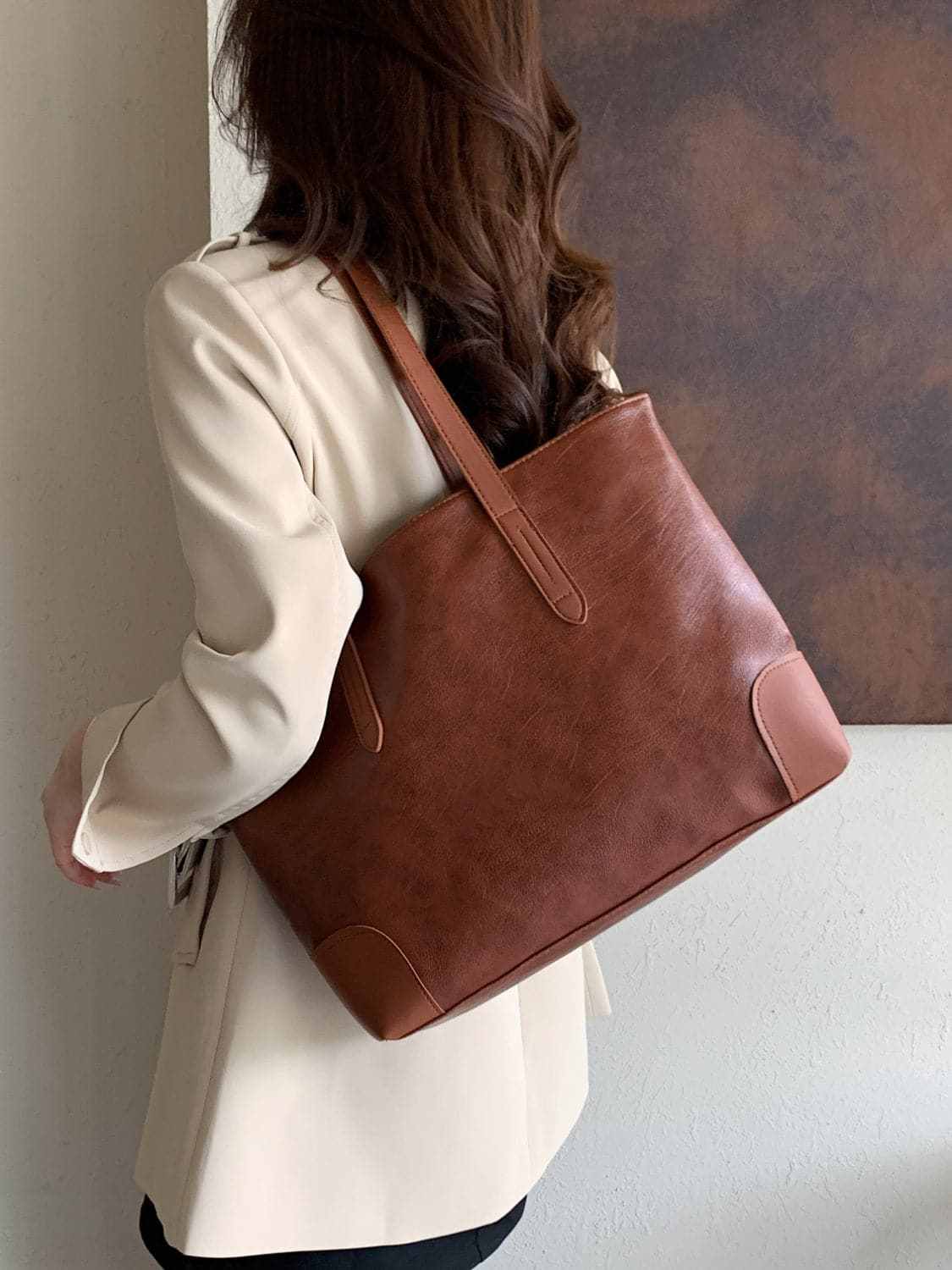 Chic pu leather medium tote bag - Love Salve